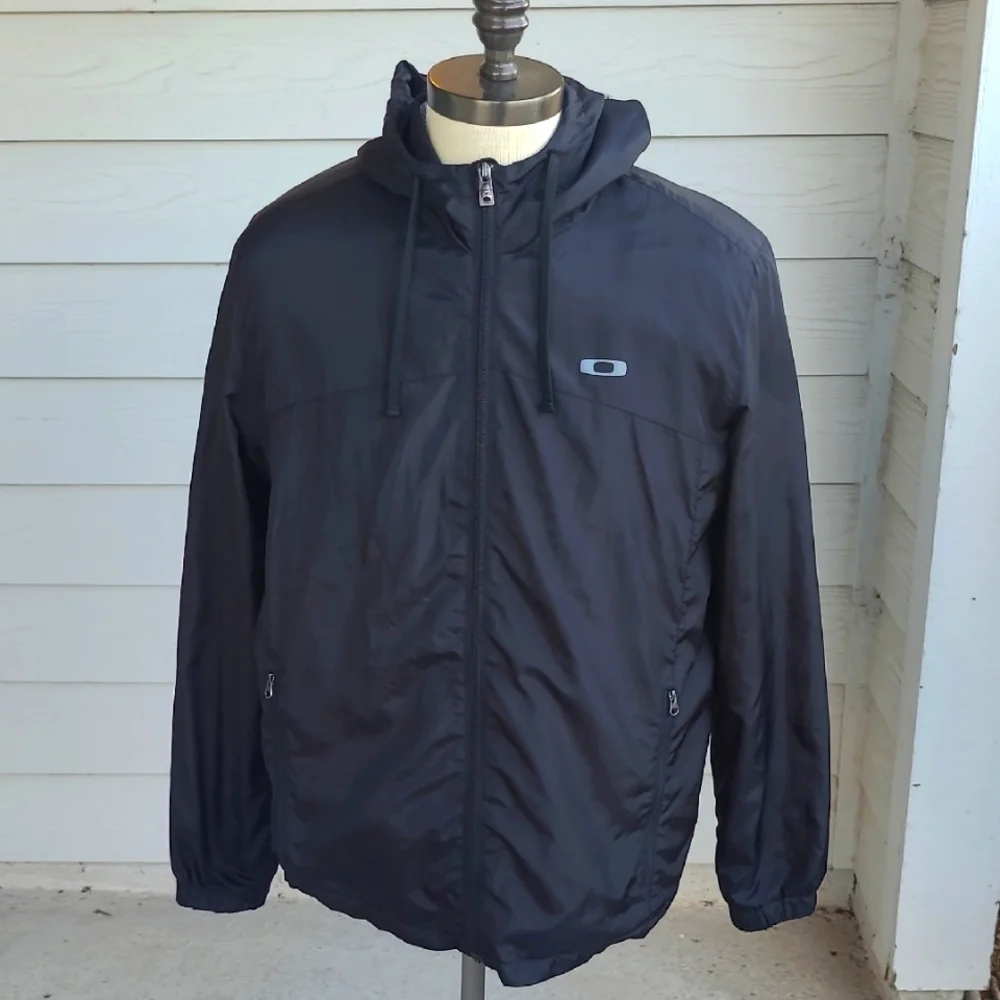 OAKLEY Solid‎ Black Sherpa Pile Lining Large Mens Hooded Full Zip Jacket